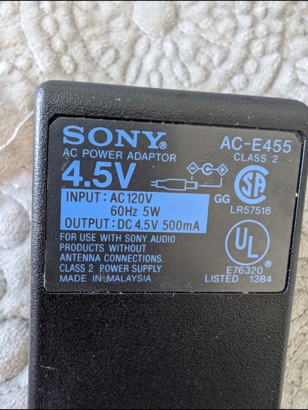 Sony 4.5V AC Power Adaptor AC-E455 - Black